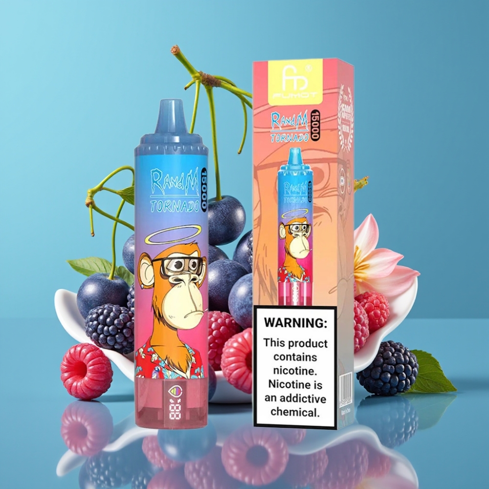 Fumot RandM Tornado 15000 Puffs 25ml Blauwe Razz Kers USB-C Mesh Coil