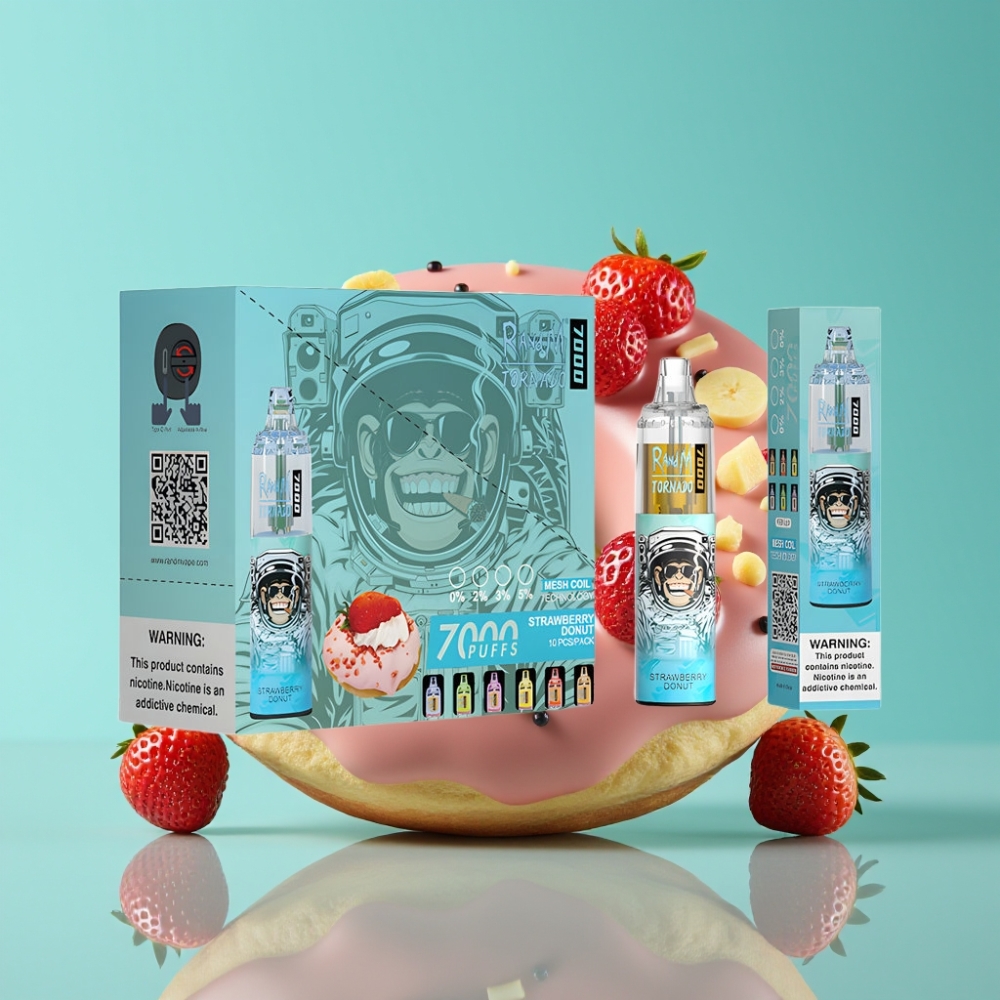 Fumot Tornado 7000 Puffs 14ML Aardbei Donut Mesh Coil Type-C