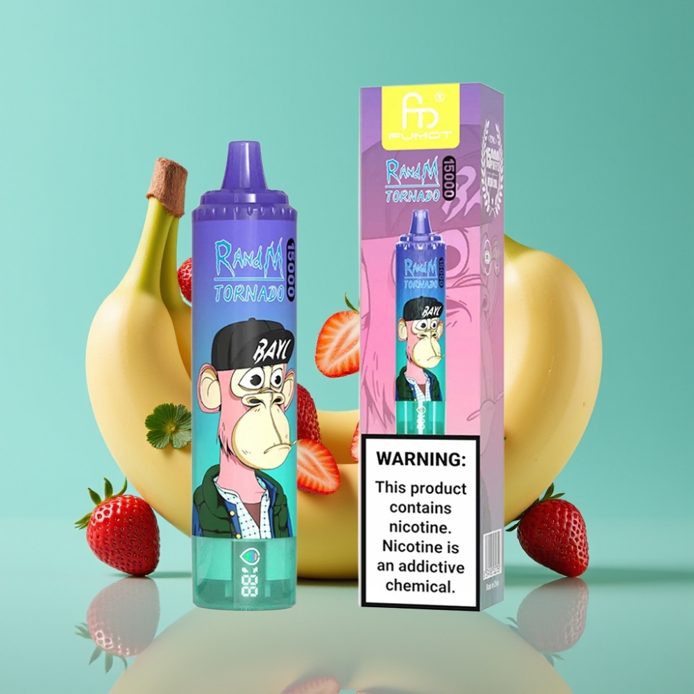 RandM Fumot Tornado 15000 Puffs 25ml Aardbei Banaan Mesh Type-C LCD