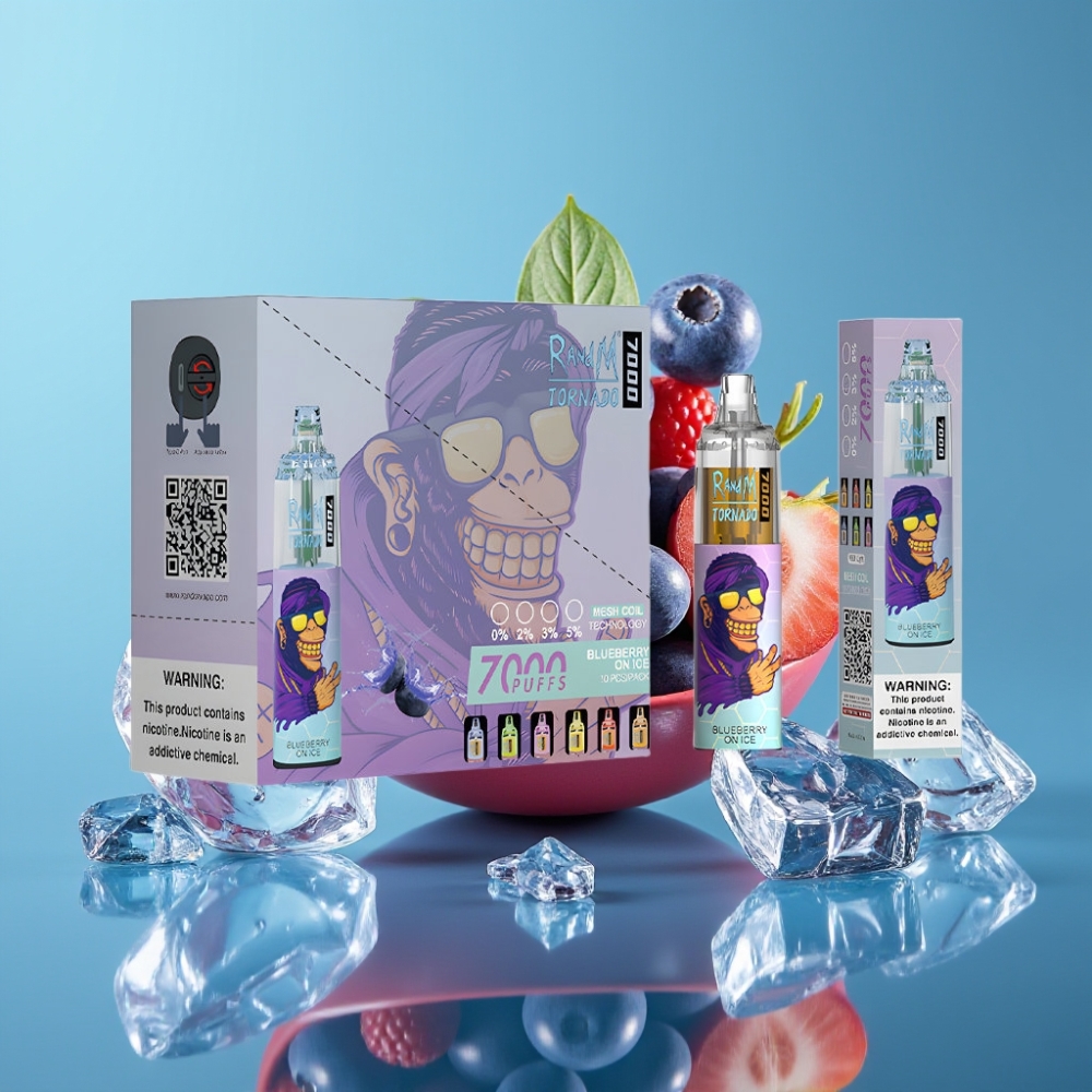 RandM Fumot Tornado 7000 Puffs 14ML Blauwe Bes Ijs Mesh Coil