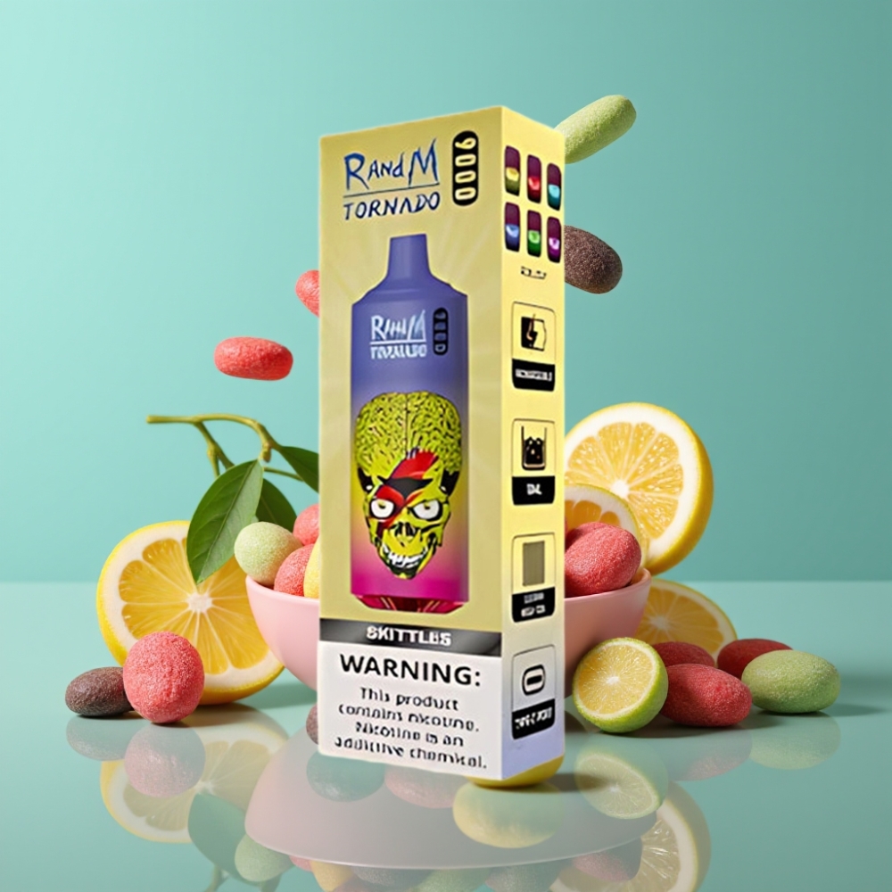 RandM Tornado 9000 Puffs 18 mL Mesh Coil Regenbare RGB Skittles