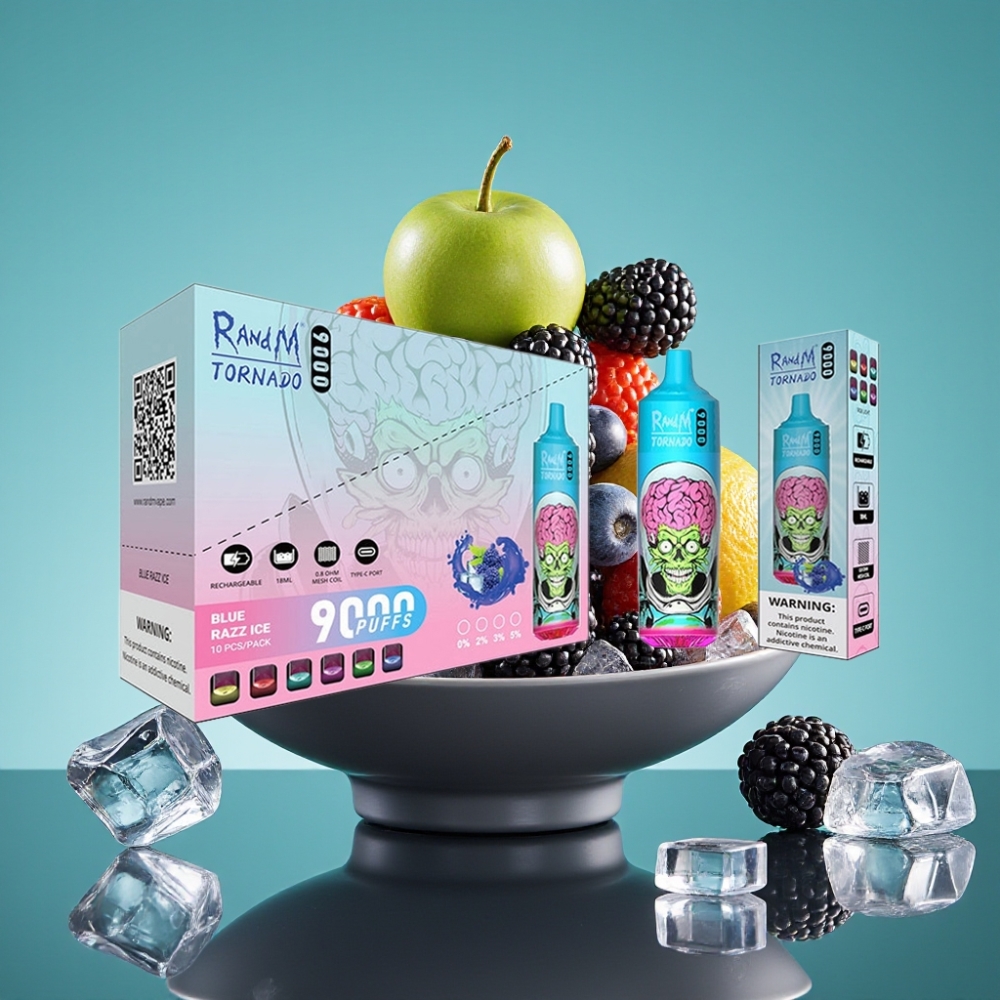 RandM Tornado 9000 Puffs 18 mL Zwarte Draak Ijs Mesh Coil RGB Display