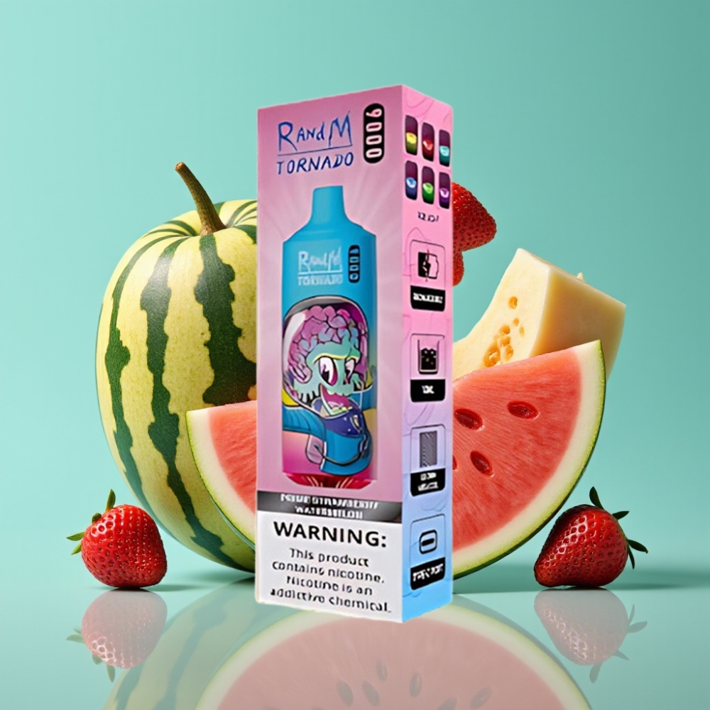 RandM Tornado 9000 Puffs 850 mAh 18 mL Aardbei Watermeloen Mesh Coil RGB