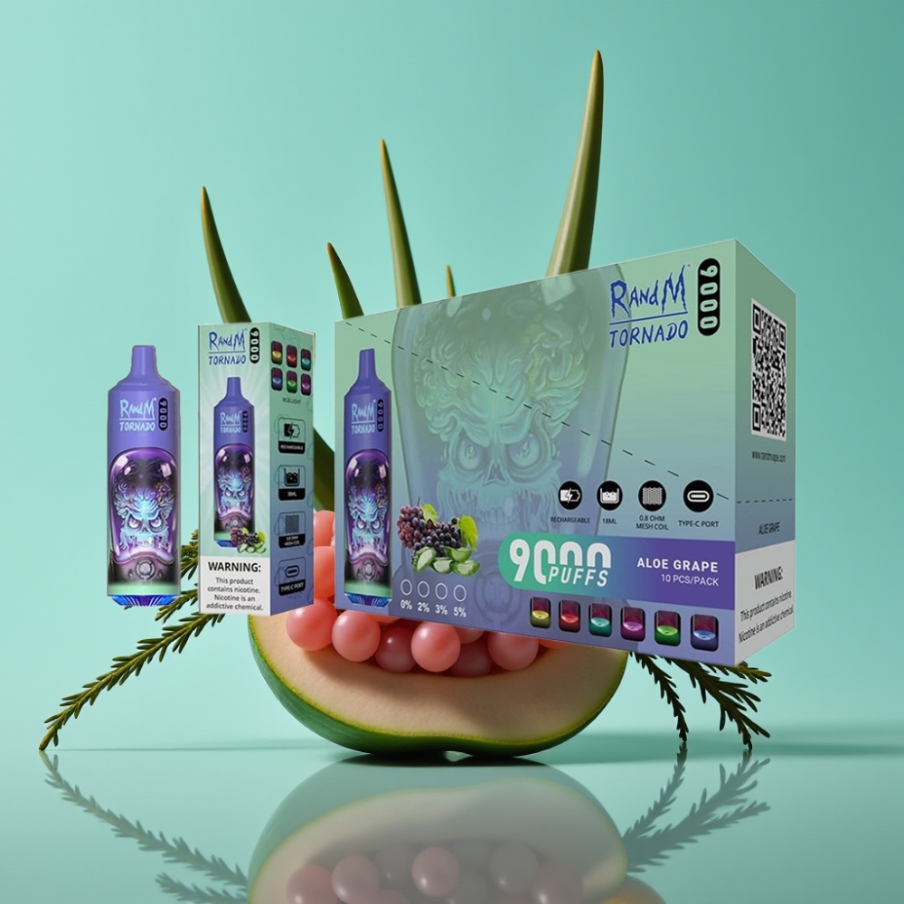 RandM Tornado 9000 Puffs 850mAh 18mL Aloe Druif Mesh Coil