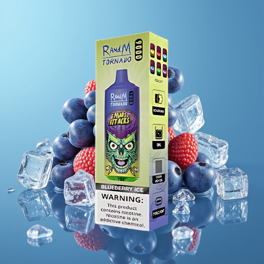 RandM Tornado 9000 Puffs 850mAh 18mL Blauwe Bes IJs Mesh Coil RGB