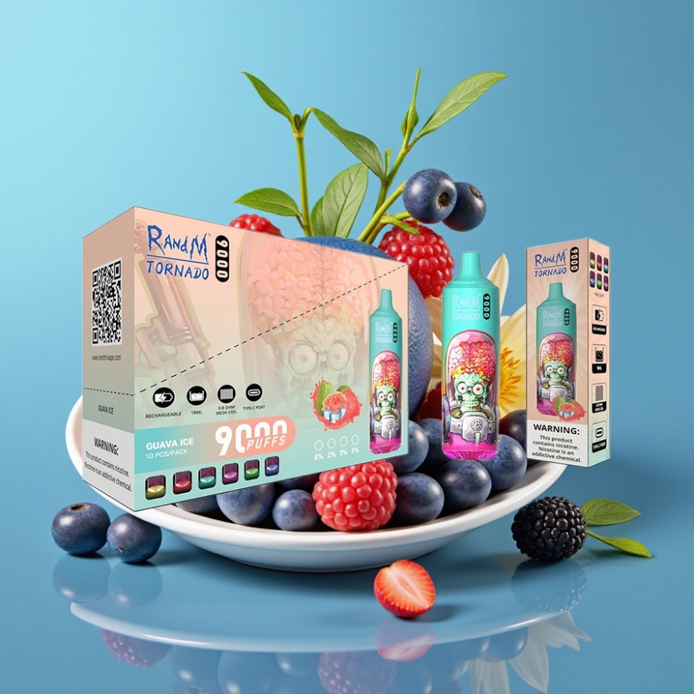 RandM Tornado 9000 Puffs 850mAh 18mL Blauwe Zure Framboos Mesh RGB