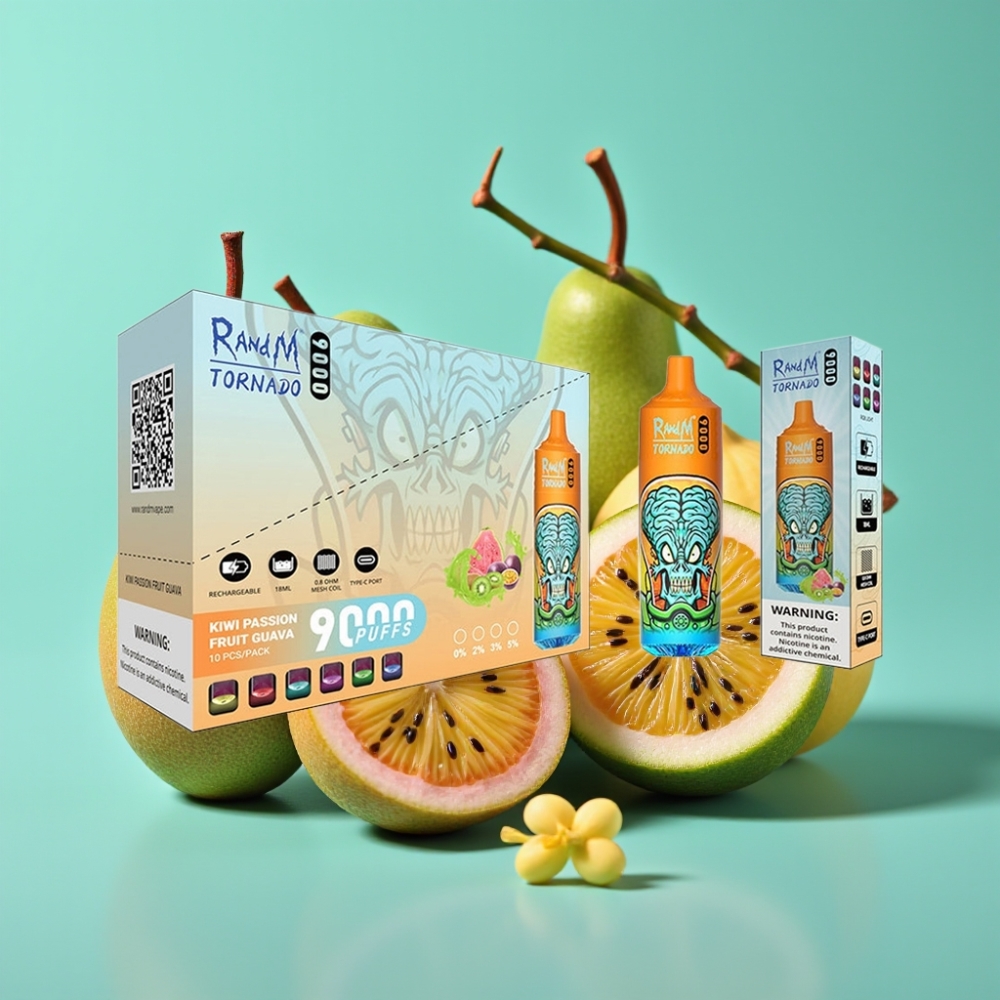 RandM Tornado 9000 Puffs 850mAh 18mL Kiwi Passievrucht Guave