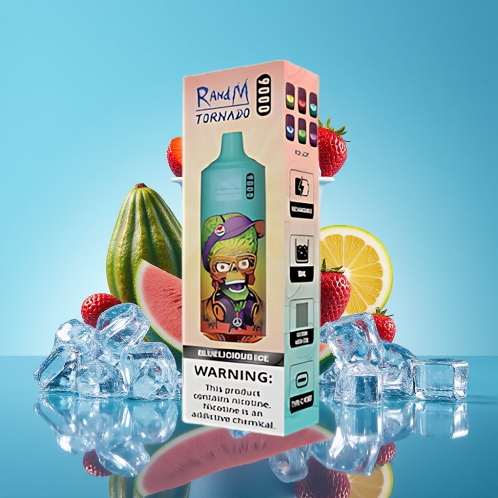 RandM Tornado 9000 Puffs 850mAh 18mL Mesh Blauwachtig IJs