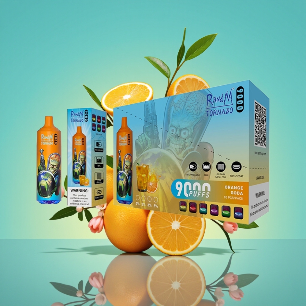 RandM Tornado 9000 Puffs 850mAh 18mL Oranje Soda Mesh Coil RGB