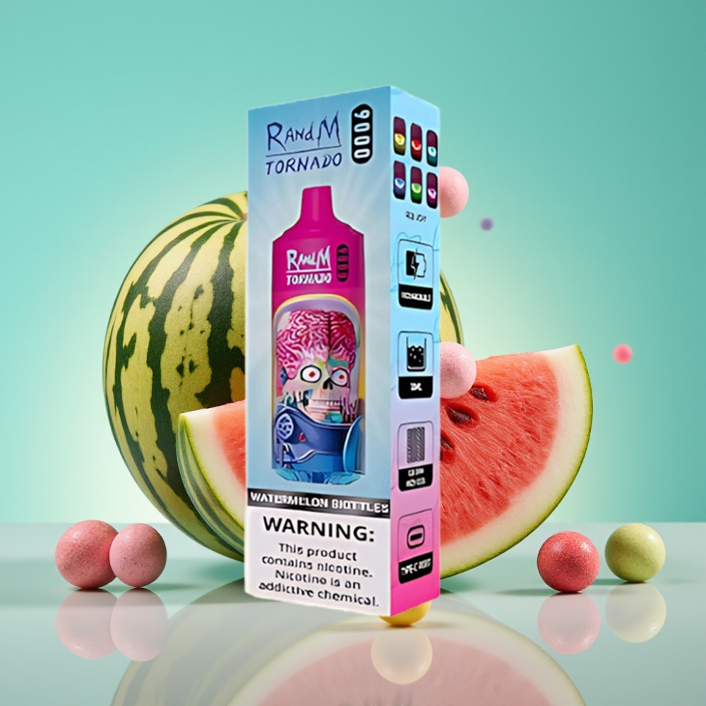 RandM Tornado 9000 Puffs 850mAh 18mL Watermelon Skittles Mesh Coil RGB