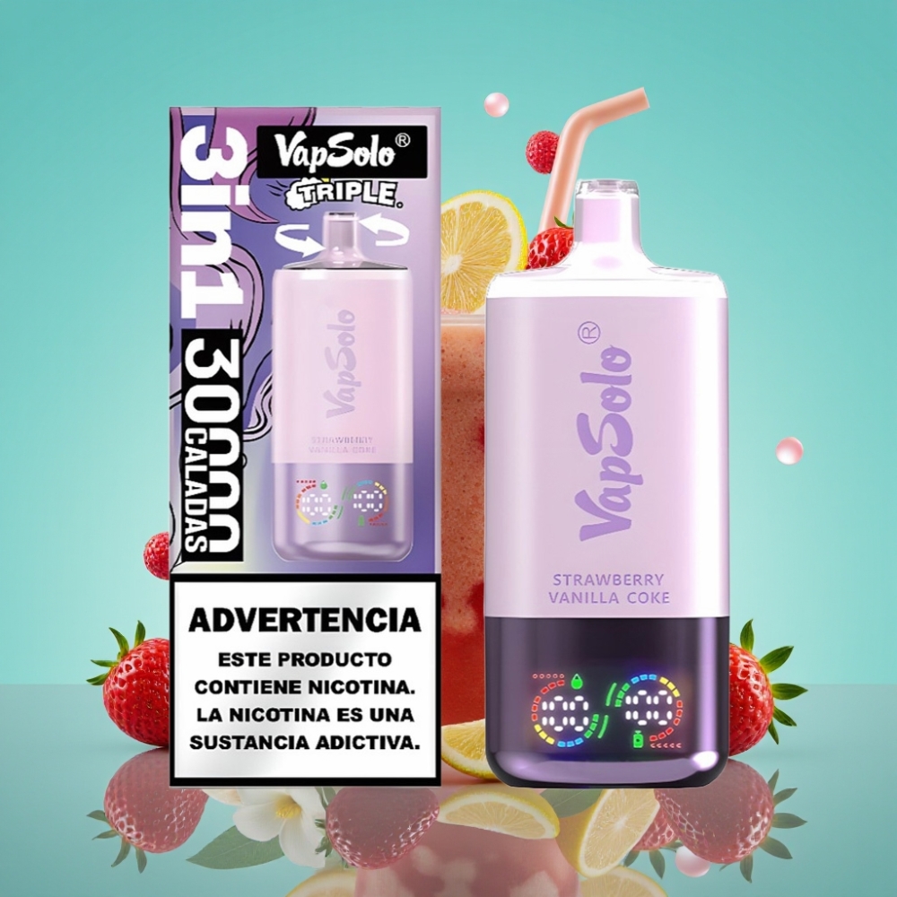 VapSolo Triple 30000 Puffs 40ml Aardbei Vanille Cola Type-C