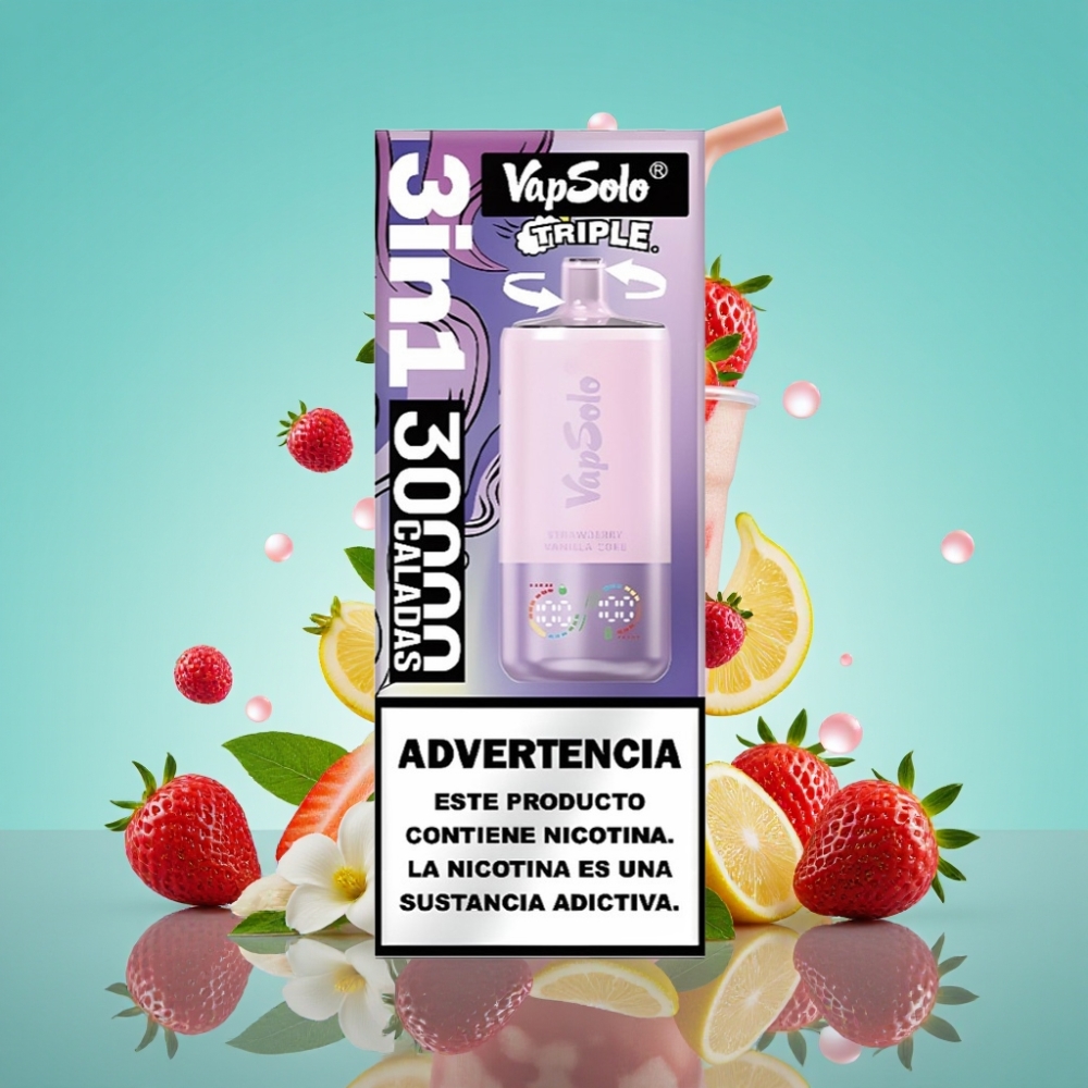 VapSolo Triple 30000 Puffs 40ml Aardbei Vanille Cola Type-C