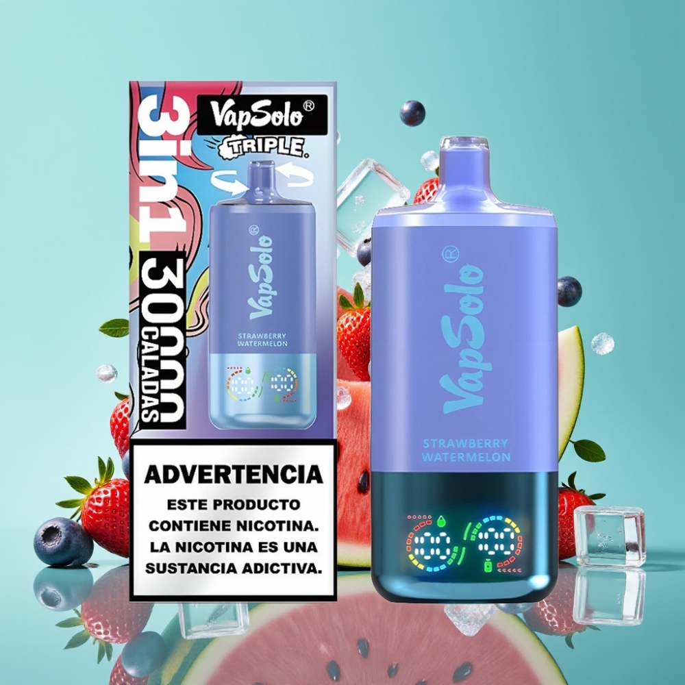 VapSolo Triple 30000 Puffs 40ml Aardbei Watermeloen  Blauwe Bes IJs Type-C