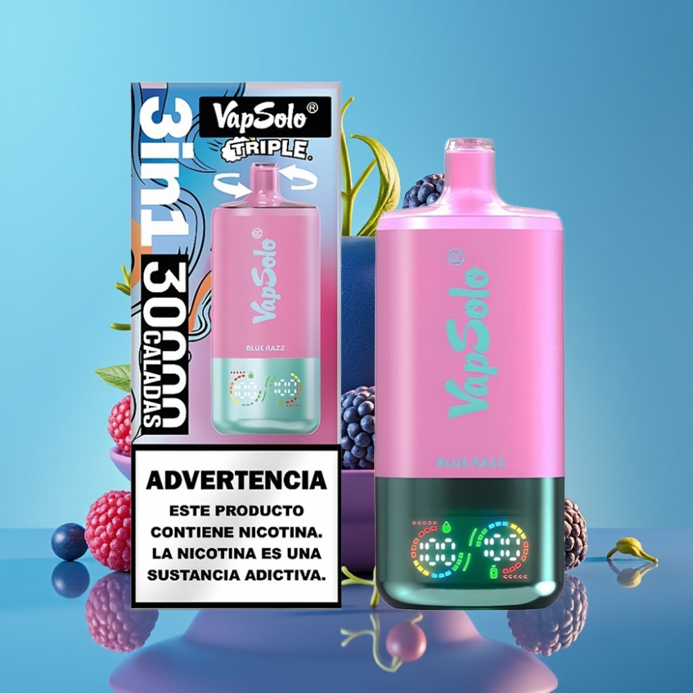 VapSolo Triple 30000 Puffs 40ml Blauwe Razz Type-C
