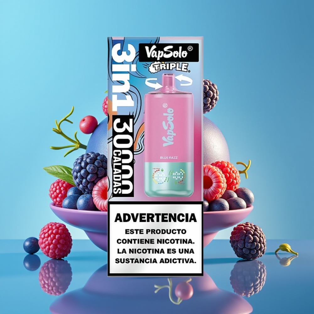 VapSolo Triple 30000 Puffs 40ml Blauwe Razz Type-C