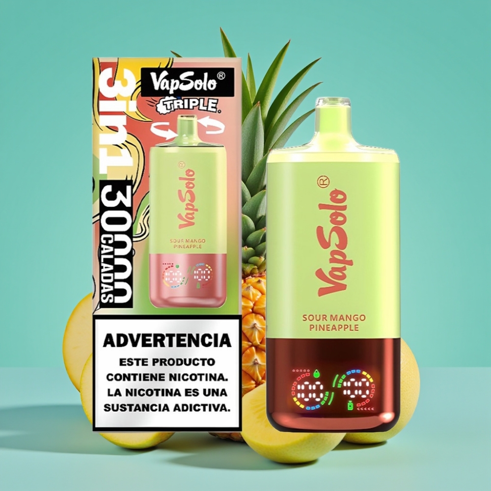 VapSolo Triple 30000 Puffs 40ml Zure Mango Ananas Type-C