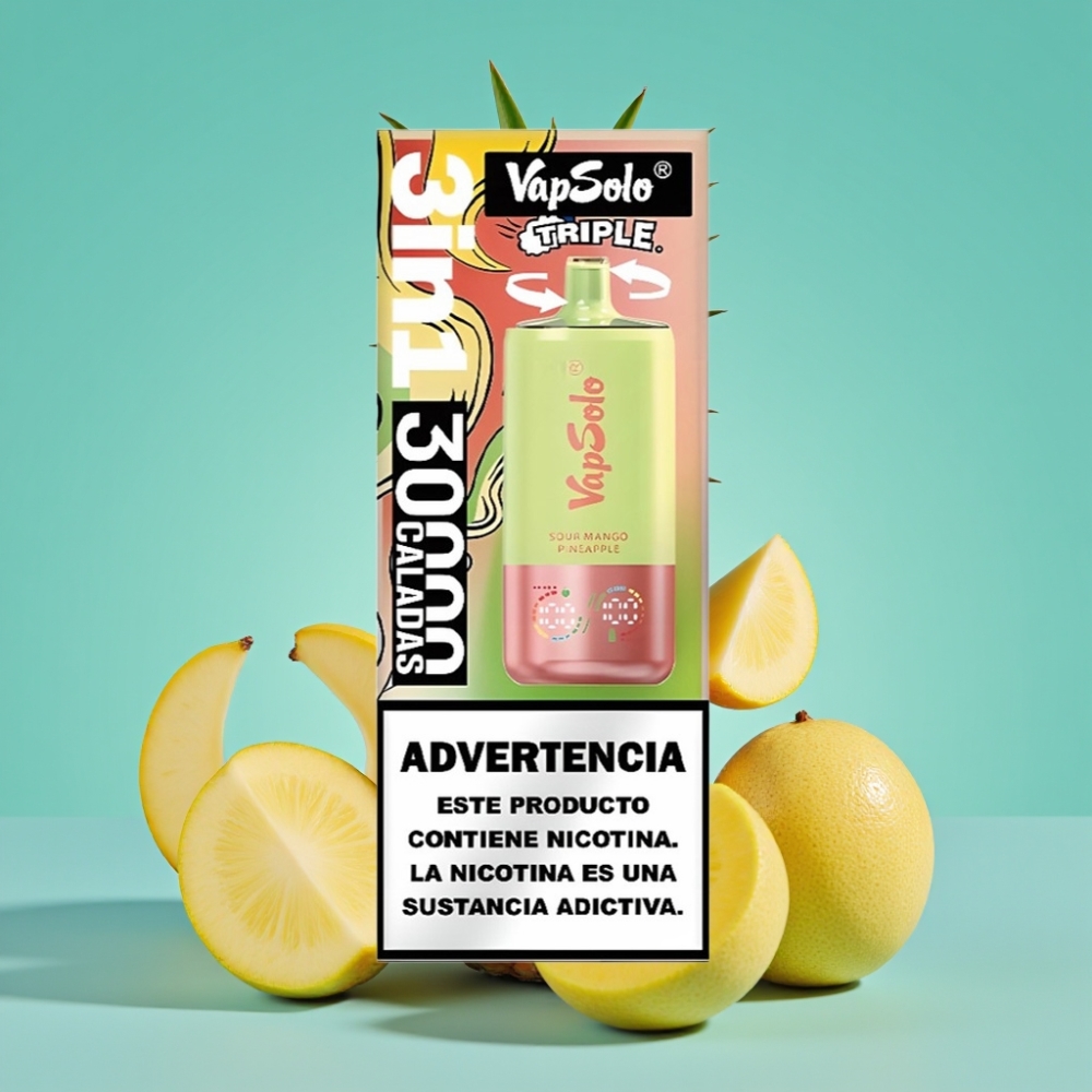 VapSolo Triple 30000 Puffs 40ml Zure Mango Ananas Type-C