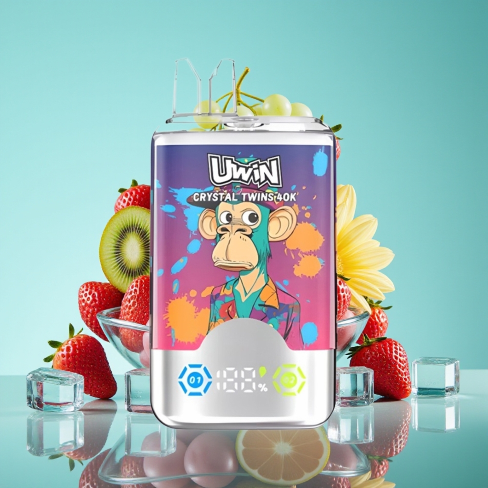 UWIN Crystal Twins 40000 Puffs 32ml Aardbei Kiwi Druif IJs 5 Mesh 06 Ohm